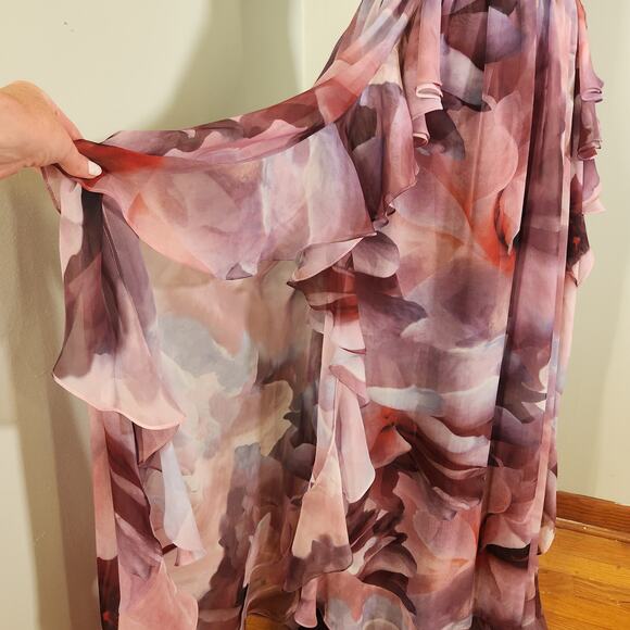 JOVANI Floral Plunging Neckline Chiffon Dress, Size 8 - Picture 9 of 14